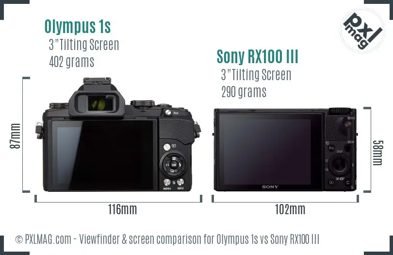 Olympus 1s vs Sony RX100 III Screen and Viewfinder comparison