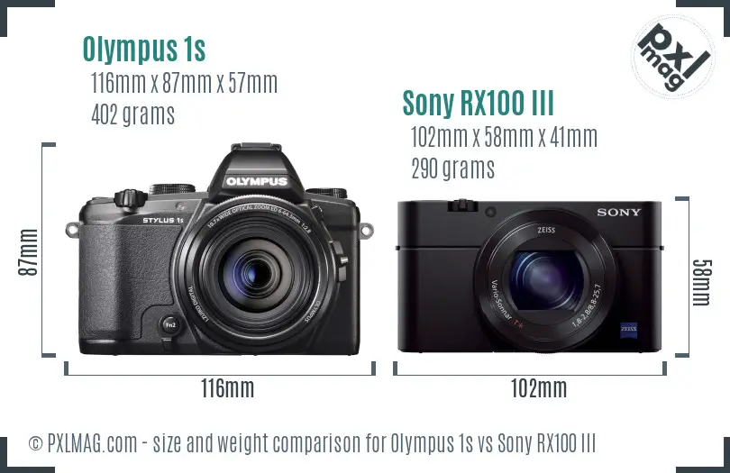 Olympus 1s vs Sony RX100 III size comparison