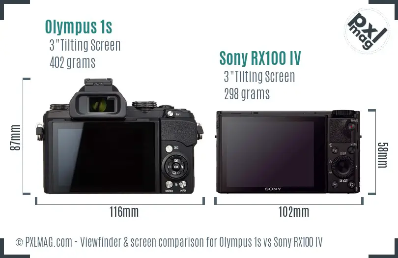 Olympus 1s vs Sony RX100 IV Screen and Viewfinder comparison