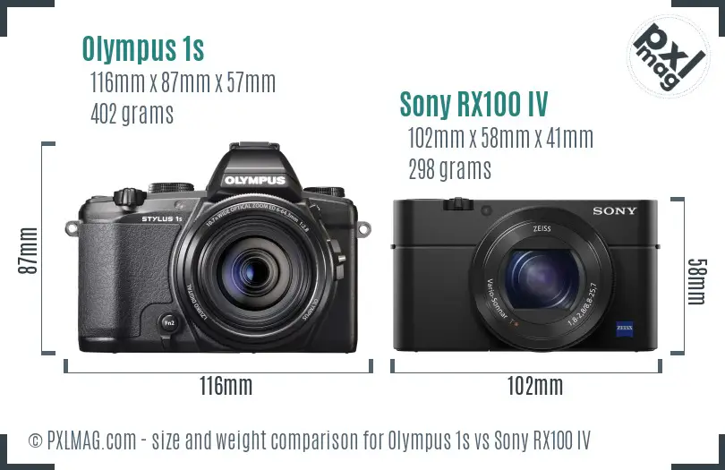 Olympus 1s vs Sony RX100 IV size comparison