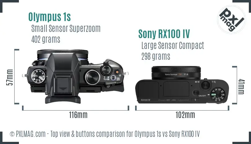 Olympus 1s vs Sony RX100 IV top view buttons comparison