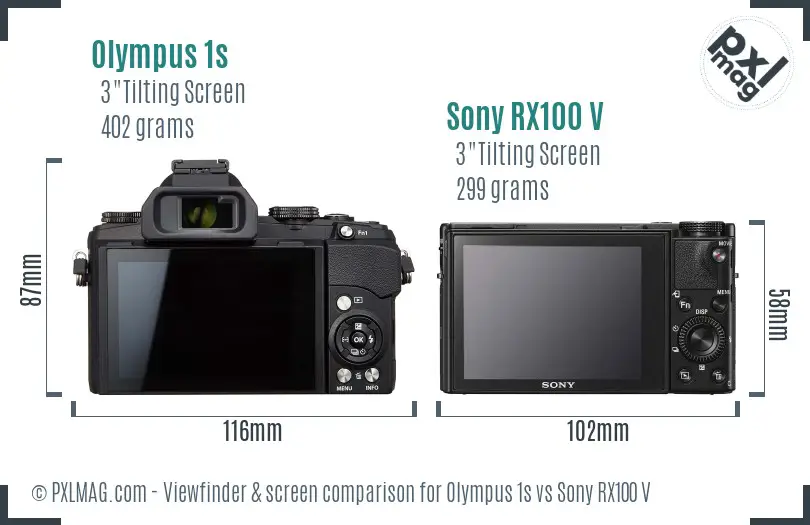 Olympus 1s vs Sony RX100 V Screen and Viewfinder comparison