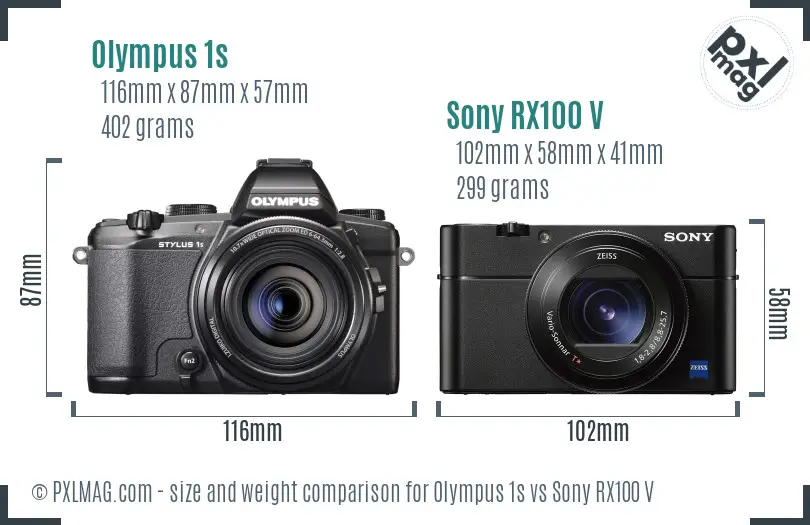 Olympus 1s vs Sony RX100 V size comparison