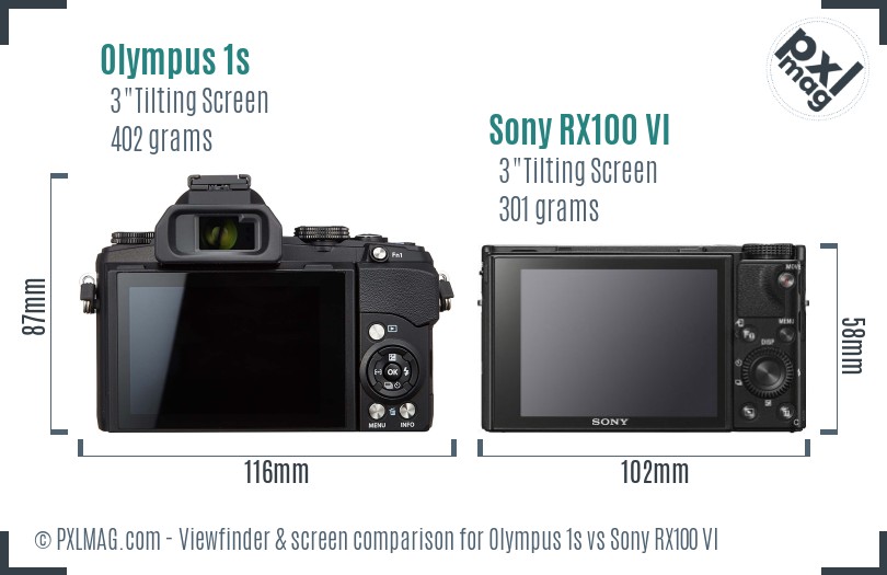 Olympus 1s vs Sony RX100 VI Screen and Viewfinder comparison