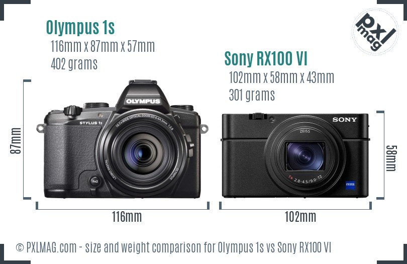 Olympus 1s vs Sony RX100 VI size comparison Olympus 1s vs Sony RX100 VI size comparison