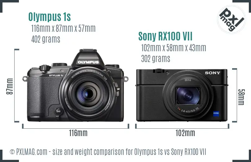 Olympus 1s vs Sony RX100 VII size comparison Olympus 1s vs Sony RX100 VII size comparison