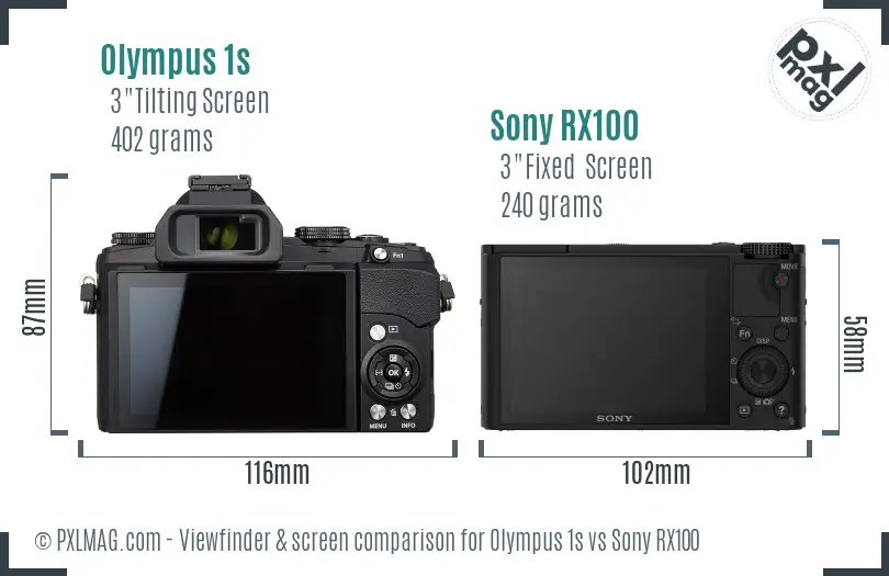 Olympus 1s vs Sony RX100 Screen and Viewfinder comparison