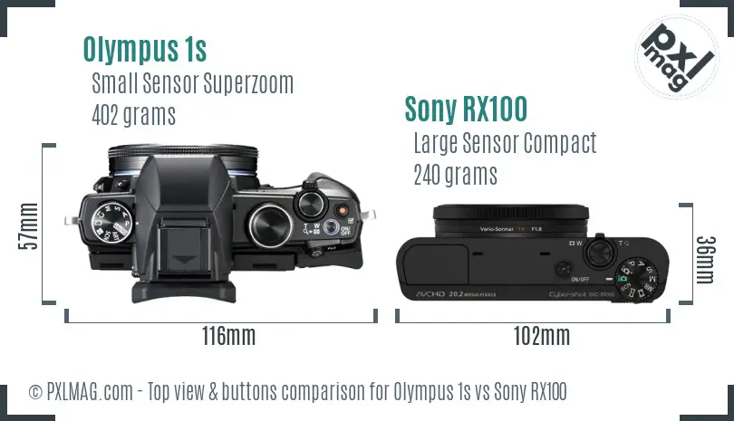 Olympus 1s vs Sony RX100 top view buttons comparison
