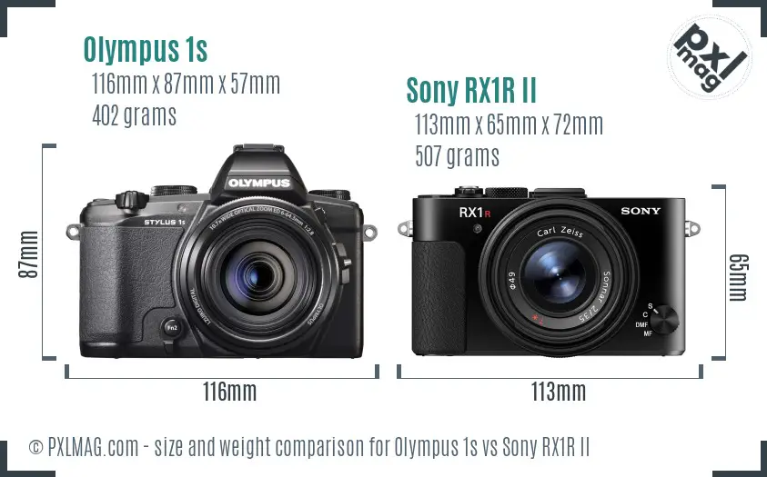 Olympus 1s vs Sony RX1R II size comparison