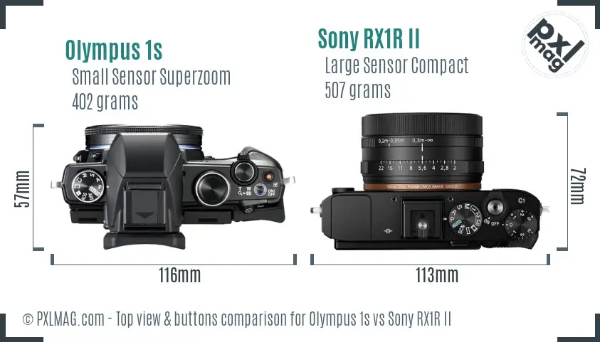 Olympus 1s vs Sony RX1R II top view buttons comparison