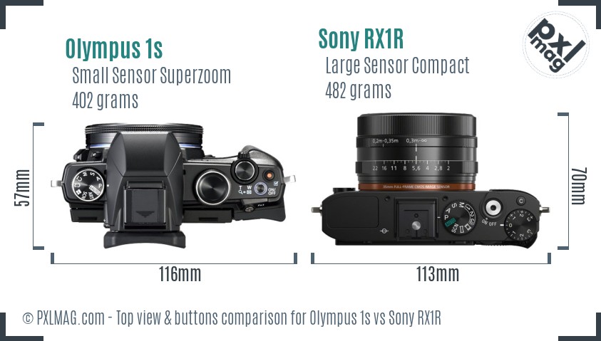 Olympus 1s vs Sony RX1R top view buttons comparison