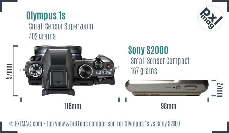 Olympus 1s vs Sony S2000 top view buttons comparison