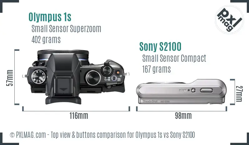 Olympus 1s vs Sony S2100 top view buttons comparison Olympus 1s vs Sony S2100 top view buttons comparison