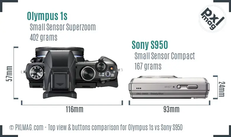 Olympus 1s vs Sony S950 top view buttons comparison Olympus 1s vs Sony S950 top view buttons comparison