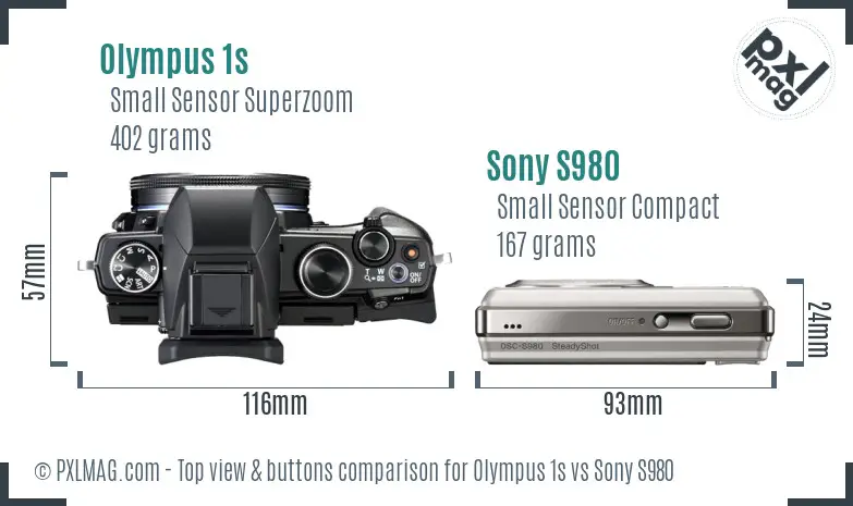 Olympus 1s vs Sony S980 top view buttons comparison Olympus 1s vs Sony S980 top view buttons comparison