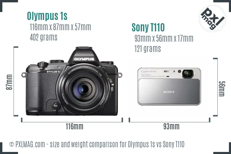 Olympus 1s vs Sony T110 size comparison