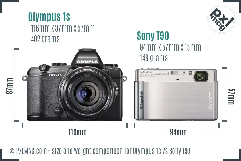 Olympus 1s vs Sony T90 size comparison