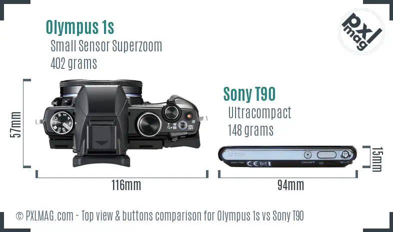 Olympus 1s vs Sony T90 top view buttons comparison