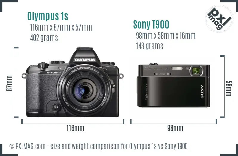 Olympus 1s vs Sony T900 size comparison