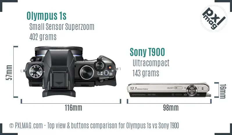 Olympus 1s vs Sony T900 top view buttons comparison