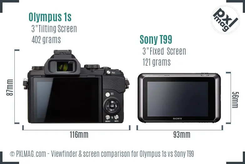 Olympus 1s vs Sony T99 Screen and Viewfinder comparison