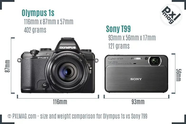 Olympus 1s vs Sony T99 size comparison