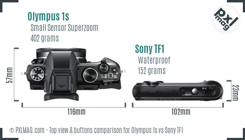 Olympus 1s vs Sony TF1 top view buttons comparison Olympus 1s vs Sony TF1 top view buttons comparison