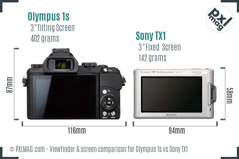 Olympus 1s vs Sony TX1 Screen and Viewfinder comparison