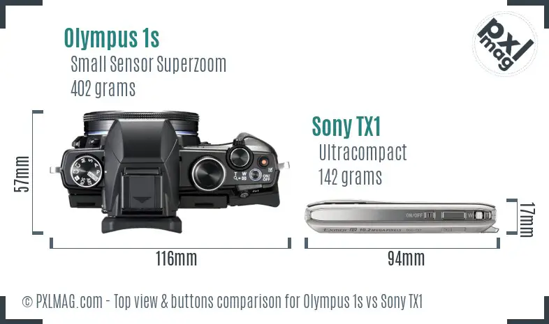 Olympus 1s vs Sony TX1 top view buttons comparison