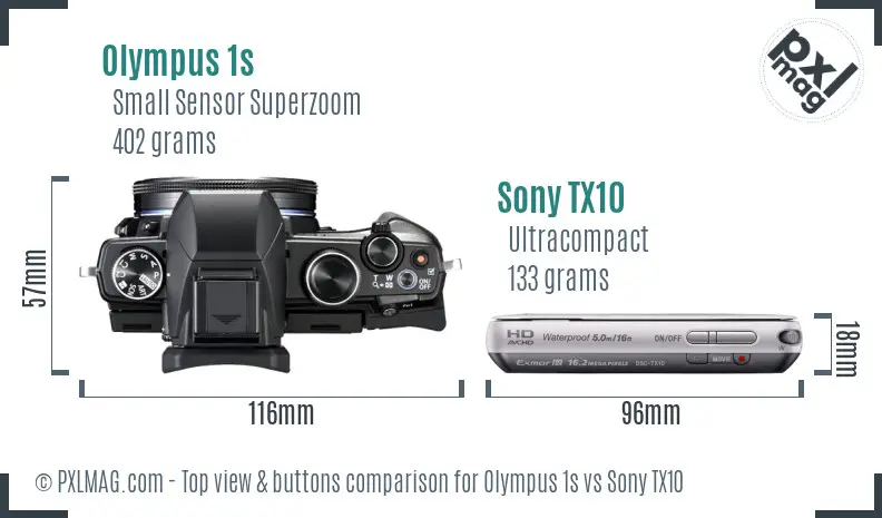 Olympus 1s vs Sony TX10 top view buttons comparison Olympus 1s vs Sony TX10 top view buttons comparison