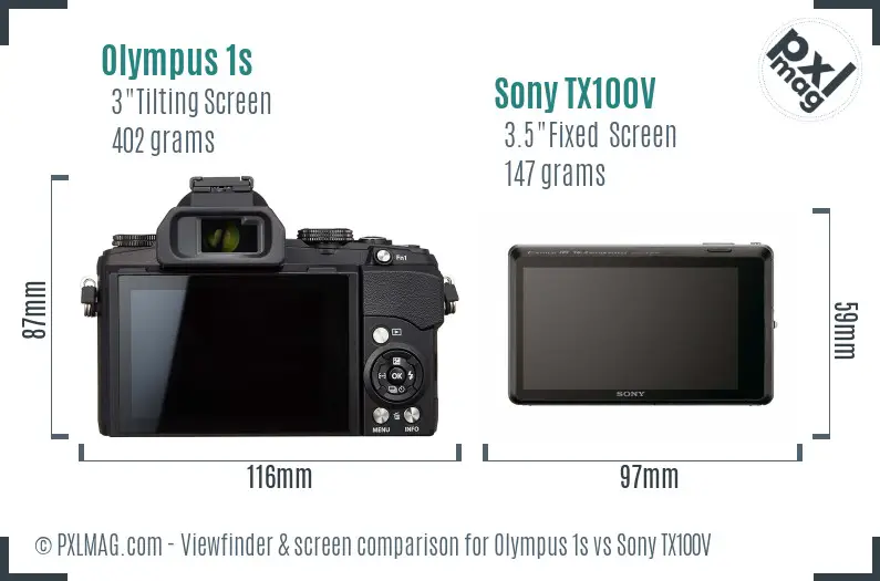 Olympus 1s vs Sony TX100V Screen and Viewfinder comparison