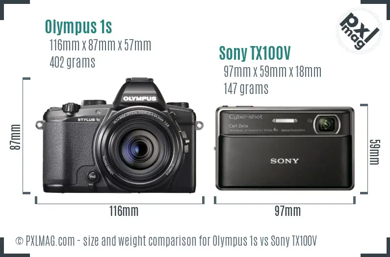 Olympus 1s vs Sony TX100V size comparison