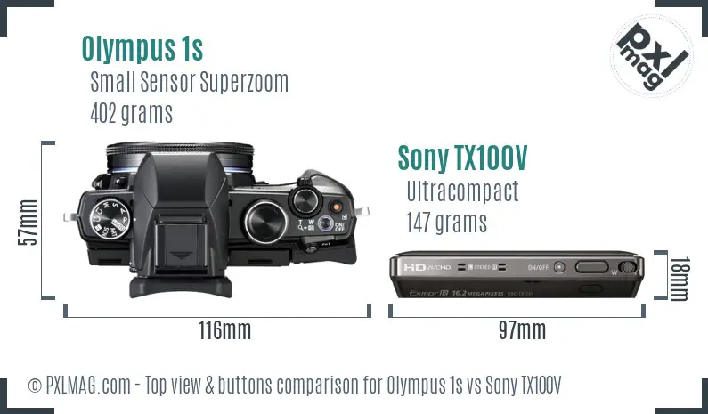 Olympus 1s vs Sony TX100V top view buttons comparison