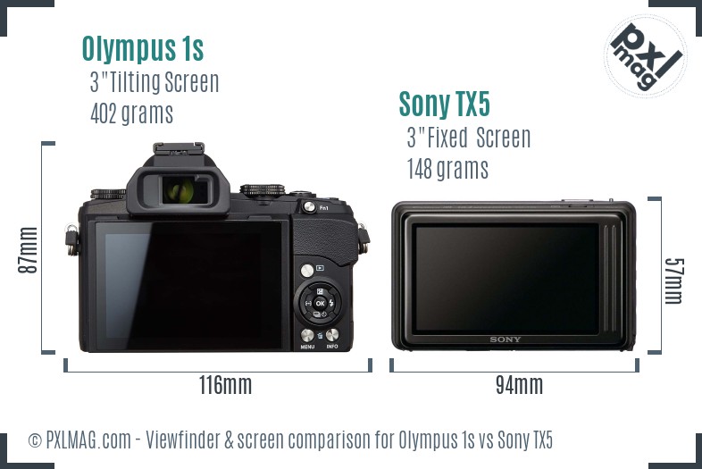 Olympus 1s vs Sony TX5 Screen and Viewfinder comparison