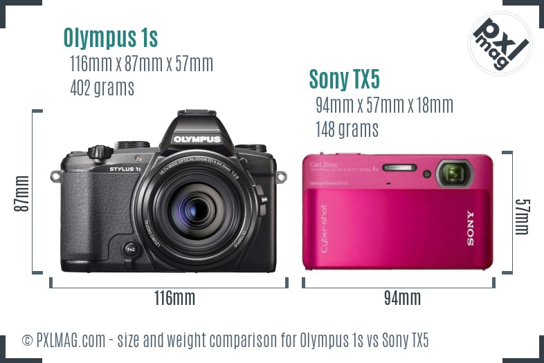Olympus 1s vs Sony TX5 size comparison