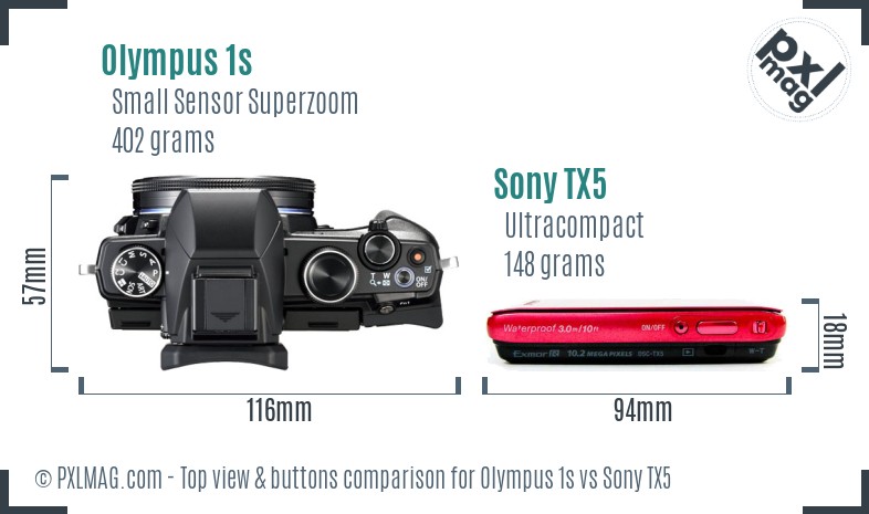 Olympus 1s vs Sony TX5 top view buttons comparison