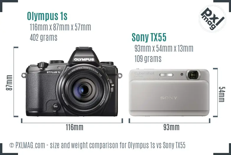 Olympus 1s vs Sony TX55 size comparison Olympus 1s vs Sony TX55 size comparison