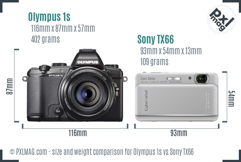 Olympus 1s vs Sony TX66 size comparison