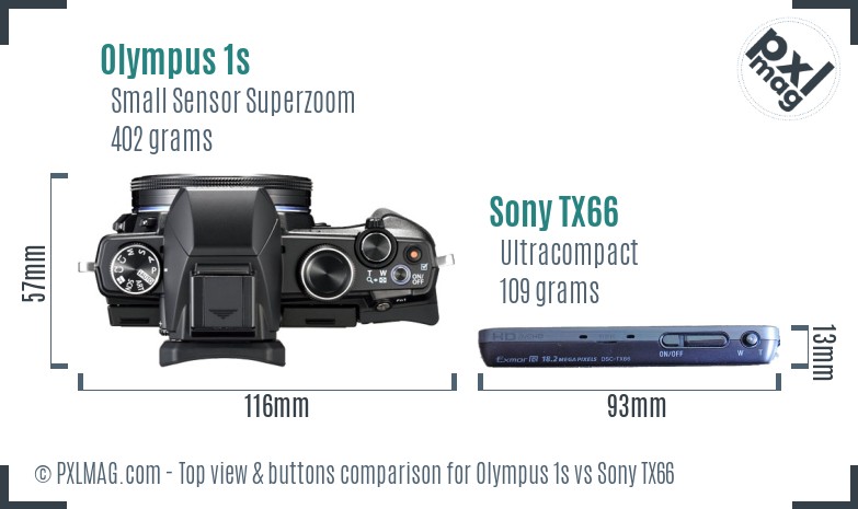Olympus 1s vs Sony TX66 top view buttons comparison
