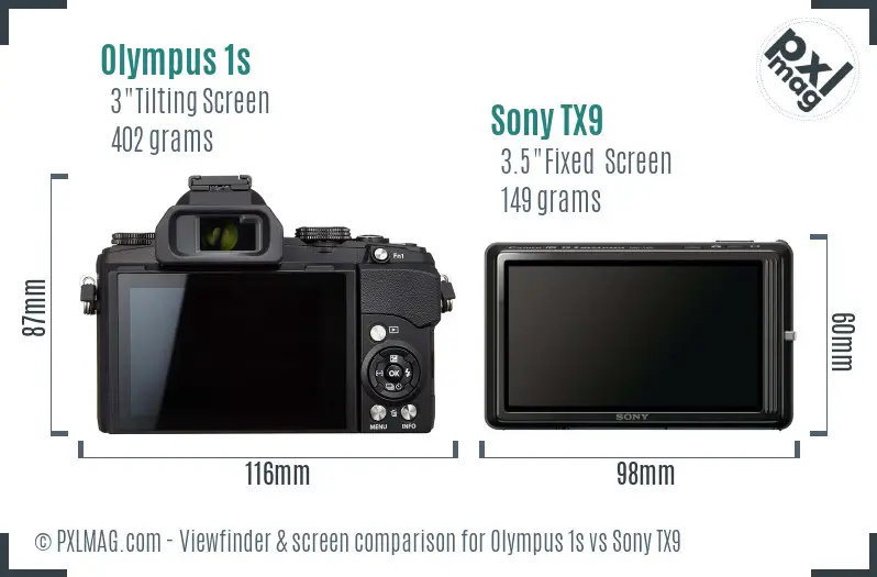 Olympus 1s vs Sony TX9 Screen and Viewfinder comparison