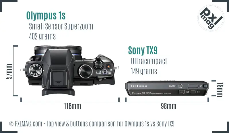 Olympus 1s vs Sony TX9 top view buttons comparison