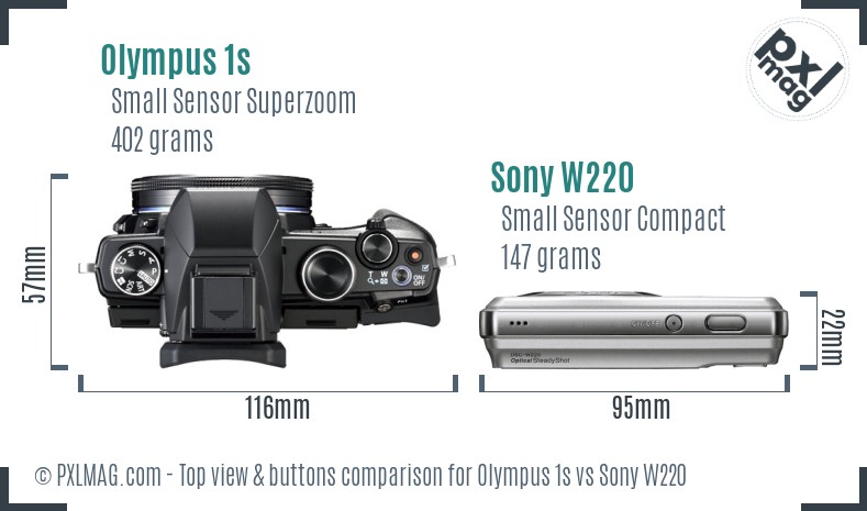 Olympus 1s vs Sony W220 top view buttons comparison