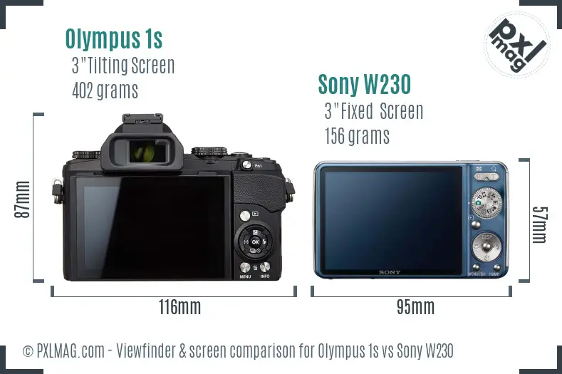 Olympus 1s vs Sony W230 Screen and Viewfinder comparison