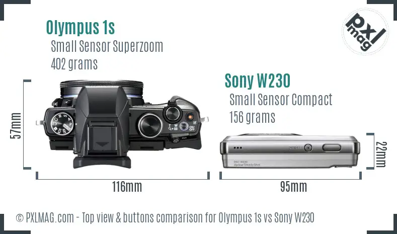 Olympus 1s vs Sony W230 top view buttons comparison