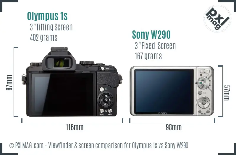 Olympus 1s vs Sony W290 Screen and Viewfinder comparison