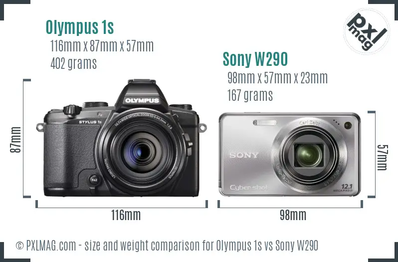 Olympus 1s vs Sony W290 size comparison