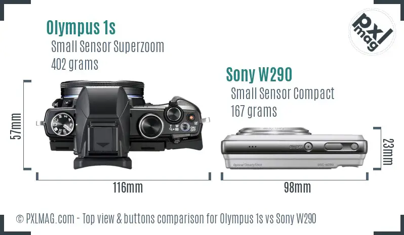 Olympus 1s vs Sony W290 top view buttons comparison