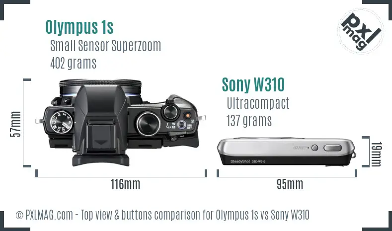 Olympus 1s vs Sony W310 top view buttons comparison