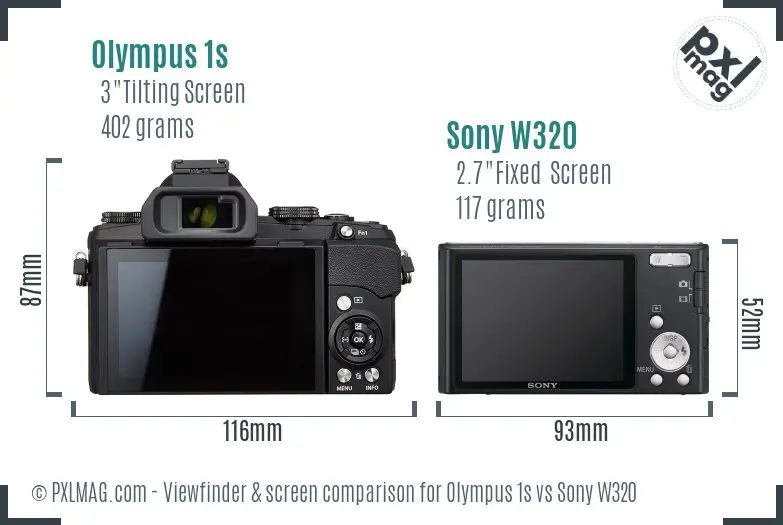 Olympus 1s vs Sony W320 Screen and Viewfinder comparison