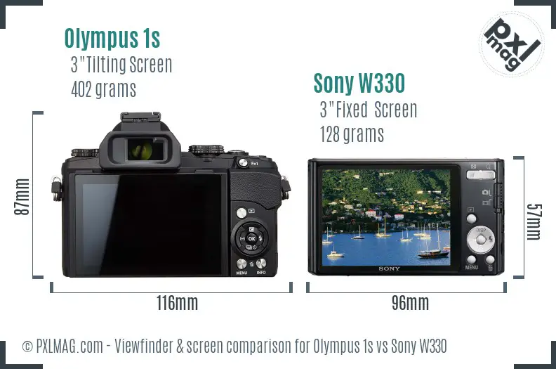 Olympus 1s vs Sony W330 Screen and Viewfinder comparison